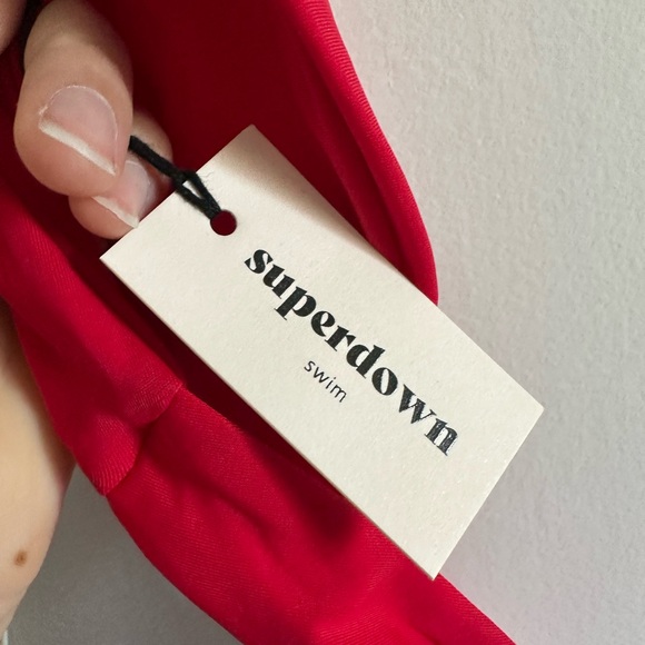 NWT SUPERDOWN Cherry Red Cut Out Misty Swim Bikini Bottom size XXS - Picture 9 of 9